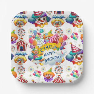 Happy Birthday Circus Clowns Paper Plate