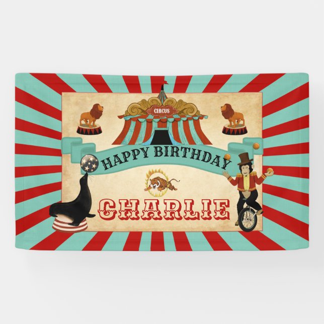 Happy Birthday Circus Party Banner Table Backdrop (Horizontal)