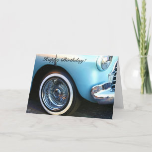 Happy Birthday Classic Blue Car greeting card