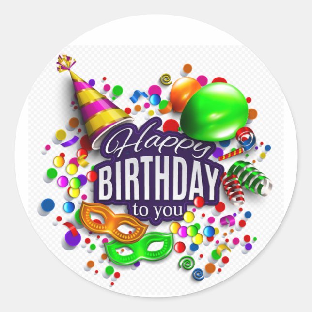 Happy Birthday Classic Round Sticker (Front)