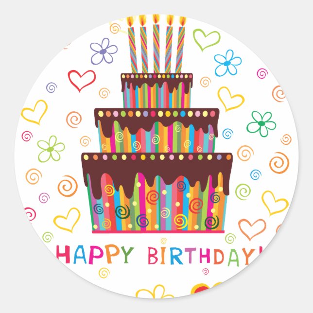 Happy Birthday Classic Round Sticker (Front)
