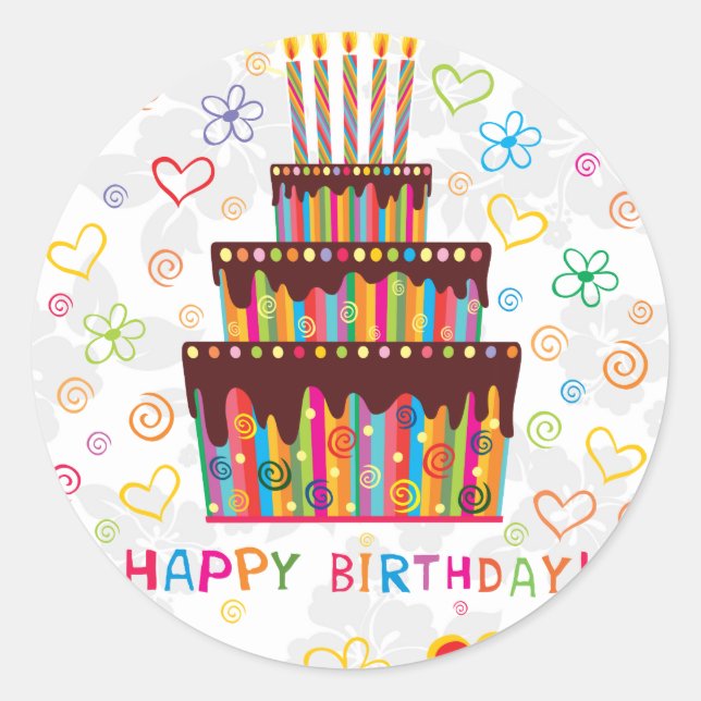 Happy Birthday Classic Round Sticker (Front)