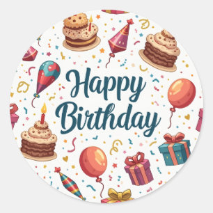 Happy Birthday Classic Round Stickers with Balloon