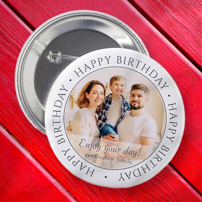 Happy Birthday | Classic Simple Custom Photo 6 Cm Round Badge (Creator Uploaded)