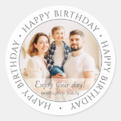 Happy Birthday | Classic Simple Custom Photo Classic Round Sticker (Front)