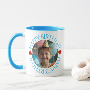 Happy Birthday Classic Simple Custom Photo Round Mug