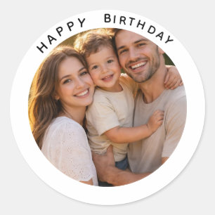 Happy Birthday   Classic Simple Custom Photo Round Sticker