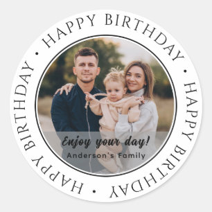 Happy Birthday   Classic Simple Custom Photo Round Sticker