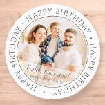 Happy Birthday | Classic Simple Custom Photo Round Sticker<br><div class="desc">This simple and classic design is composed of serif typography and add a custom photo. Use this sticker as a gift tag for the present for the birthday celebrant, </div>