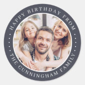 Happy Birthday Classic Simple Family Photo Classic Round Sticker (Front)