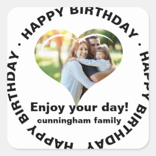 Happy Birthday Classic Simple Family Photo Classic Square Sticker