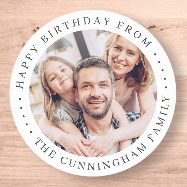 Happy Birthday Classic Simple Family Photo Round Sticker (Creator Uploaded)