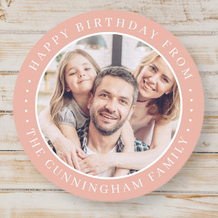Happy Birthday Classic Simple Family Photo Round Sticker