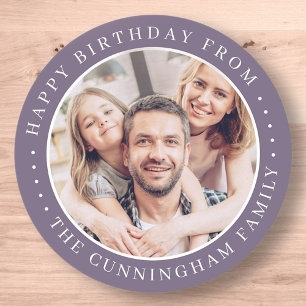 Happy Birthday Classic Simple Family Photo Round Sticker