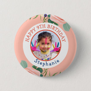 Happy Birthday Classic Simple Photo  6 Cm Round Badge