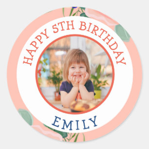 Happy Birthday Classic Simple Photo Round Sticker