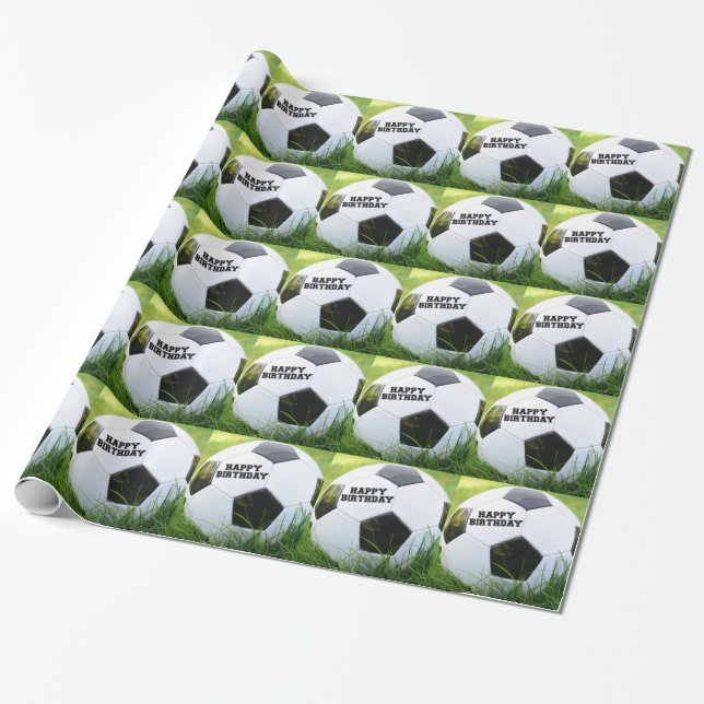 Happy Birthday Classic Soccer Ball Wrapping Paper (Unrolled)