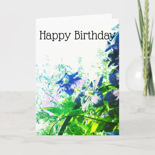 *~* Happy Birthday Clematis Blue Flower Customise Card (Front)