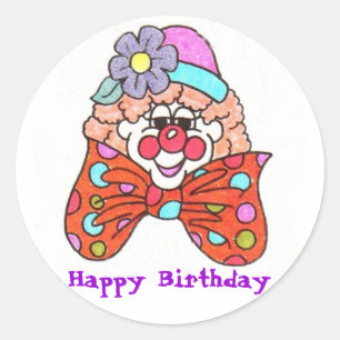 Happy Birthday Clown Classic Round Sticker