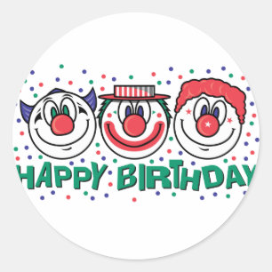 Happy Birthday Clowns Classic Round Sticker