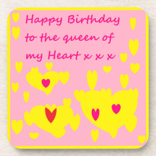 Happy birthday coaster pink red yellow hearts