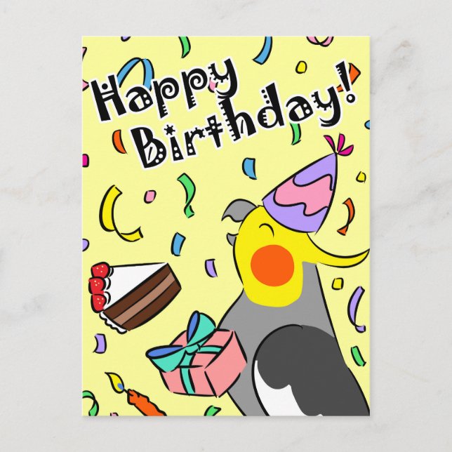 Happy Birthday Cockatiel Postcard (Front)