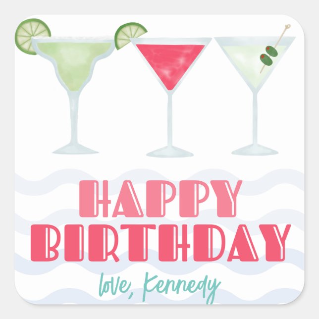 Happy Birthday Cocktail Gift Stickers (Front)