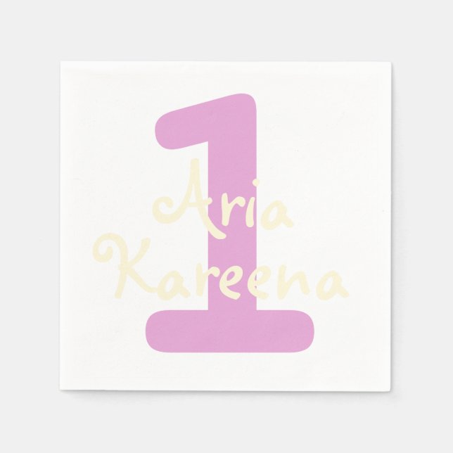 Happy Birthday Cocktail Napkin Beige Pink (Front)