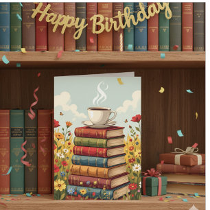 Happy Birthday   Coffee and Books Card