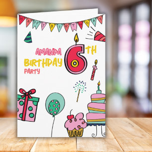 Happy Birthday Coloful 6th Birthday Party Greeting Card