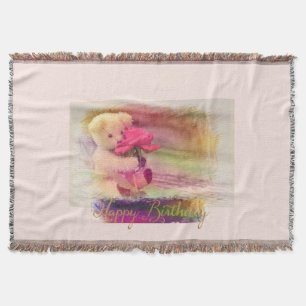 Happy Birthday Colorburst Bear Throw Blanket