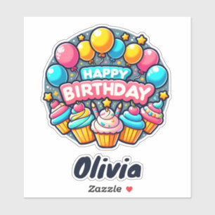 Happy Birthday Colorful Balloons and Cupcakes