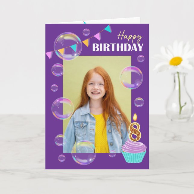 Happy Birthday Colorful Bubbles Bunting Purple Card (Small Plant)