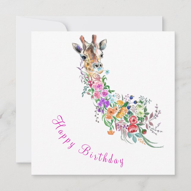Happy Birthday - Colorful Flowers Bouquet Giraffe  (Front)