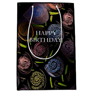 HAPPY BIRTHDAY COLORFUL flowwers Medium Gift Bag