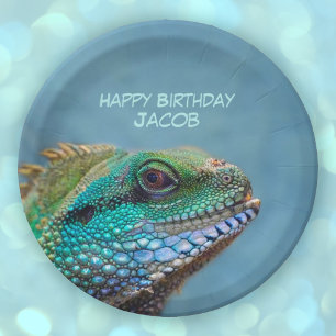Happy Birthday Colorful Iguana Paper Plate