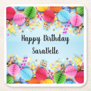 Happy Birthday colorful party Square Paper Coaster