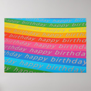 Happy birthday colorful stripes poster