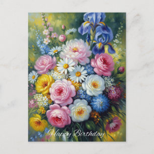 Happy Birthday Colorful Summer Garden Flowers  Postcard