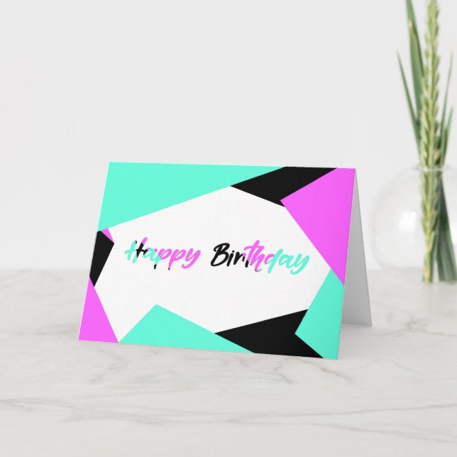 Happy Birthday Colour-Blocking Card  | Black Teal  (Front)