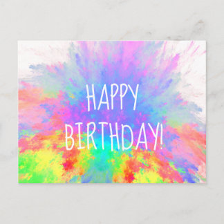 Happy Birthday Colour Burst Rainbow Abstract Postcard