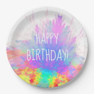 Happy Birthday Colour Burst Rainbow Paper Plate