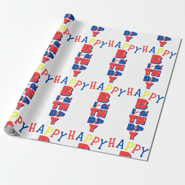 Happy Birthday Colour Remix Wrapping Paper (Unrolled)