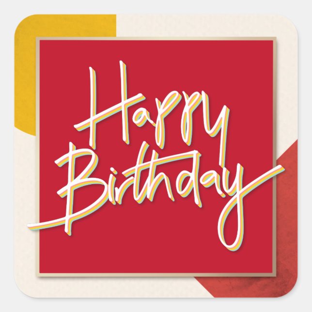 Happy Birthday, Colourful Abstract Design, Square Sticker (Front)