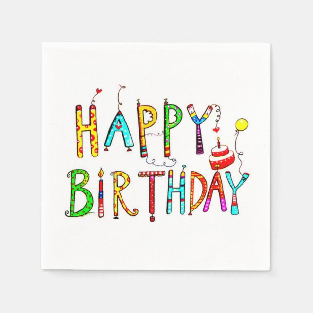 happy birthday  colourful acrylic  birthday logo napkin (Front)