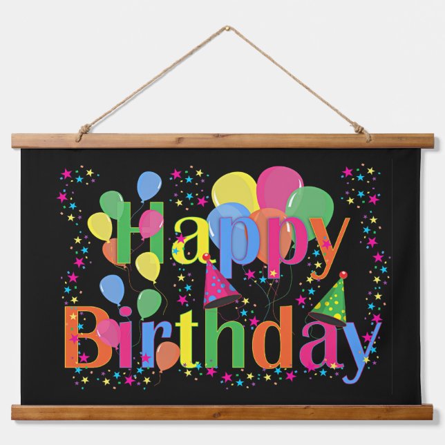 Happy Birthday, colourful and festive, Hanging Tapestry (Front)