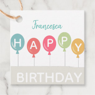 Happy Birthday colourful ballons custom name Favour Tags