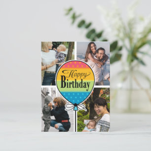 Happy Birthday Colourful Balloon 4 Photo Card