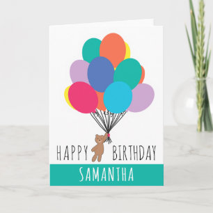  Happy Birthday Colourful Balloon Teddy Bear Name  Card