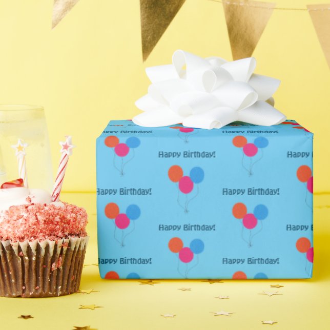 Happy Birthday Colourful Balloons Cartoon Wrapping Paper (Birthday Party)